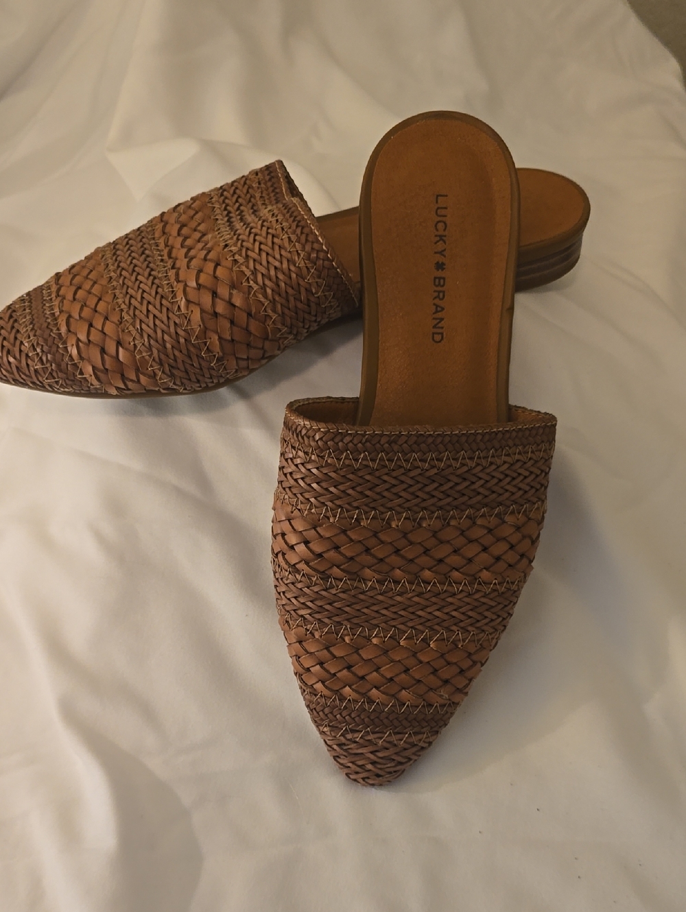 Lucky Brand Women's Brown Woven Slip-On Mules